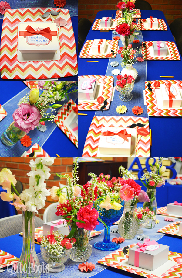 pink coral blue table