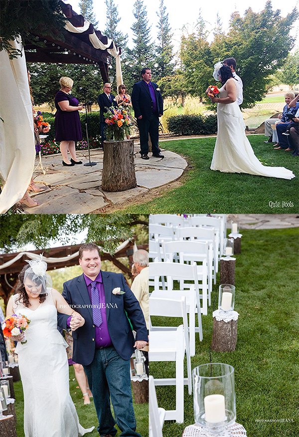 vintage purple and orange wedding ceremony