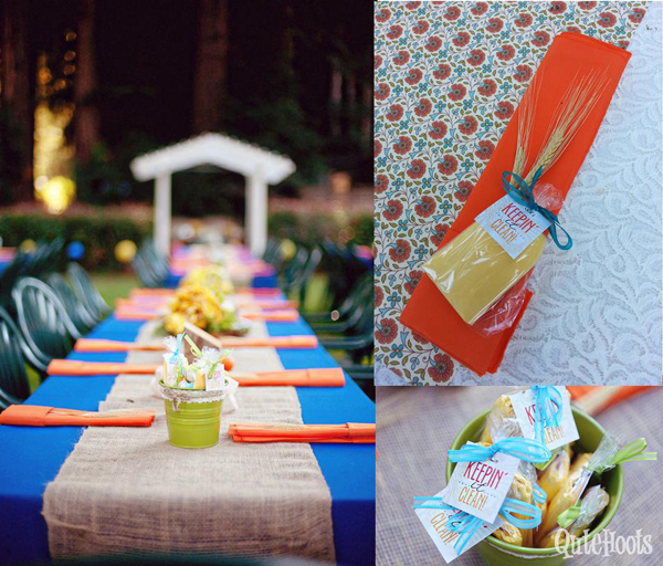 Table setting, napkin and wet nap kits.