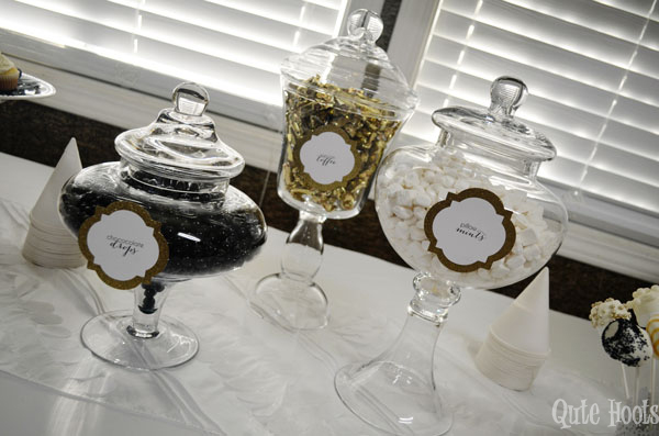 candies black gold white spa party