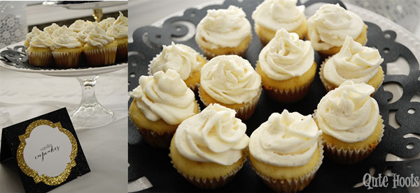 cupcakes black gold white spa party