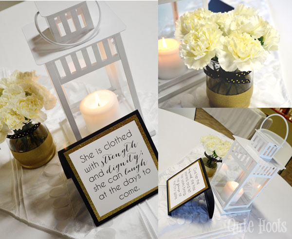 table decor black gold white spa party