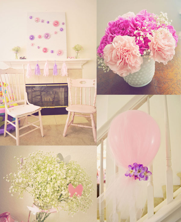 Pretty pink and purple baby shower decor