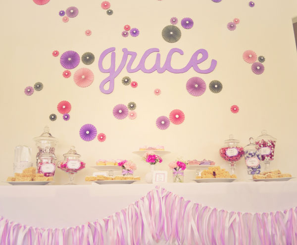 dessert table pretty pink and purple baby shower