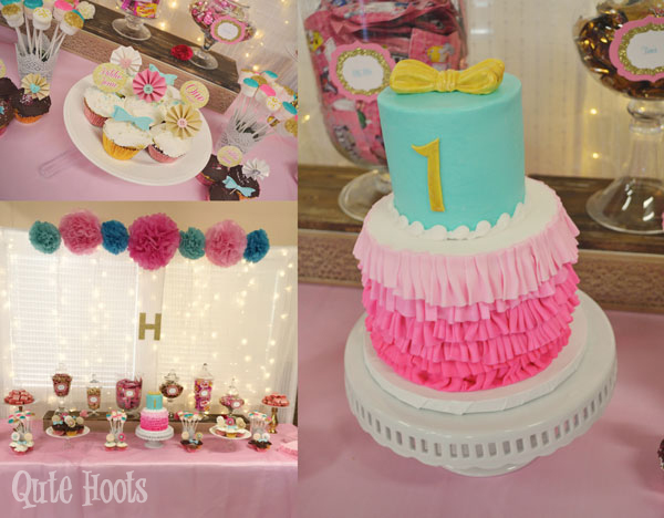 aqua pink gold desserts table