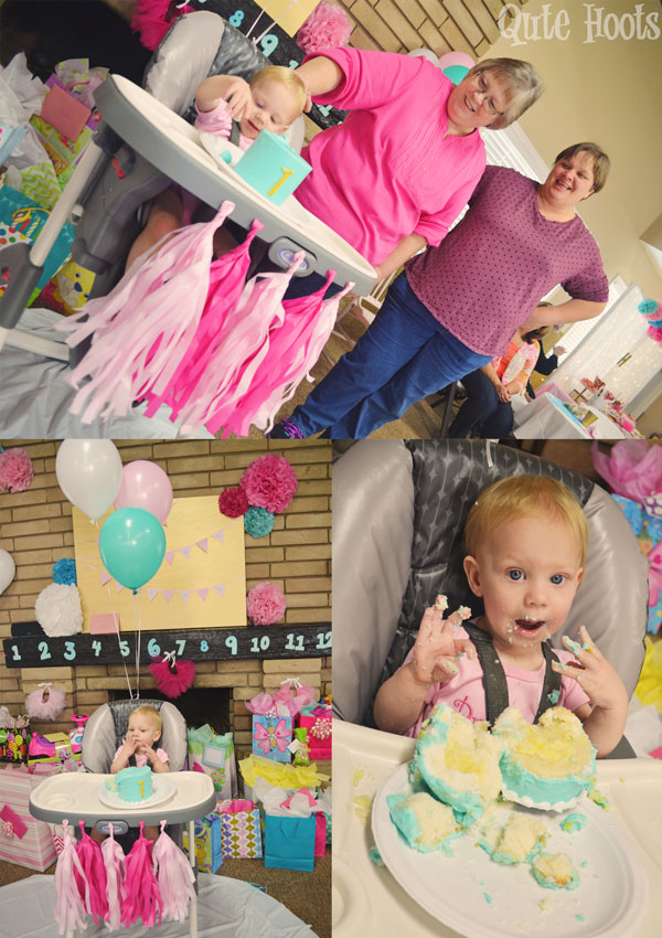 aqua gold pink smash cake